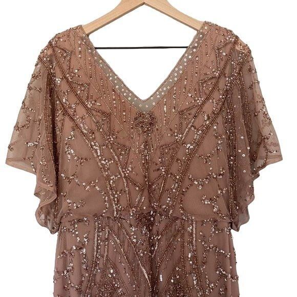 Christina Wu Beaded Rose Gold Size 16 Gown XL Dress Elegance 17943 - Picture 3 of 10